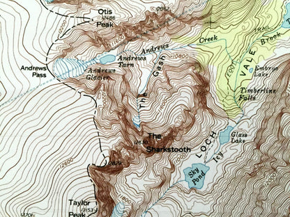Antique McHenrys Peak, Colorado 1957 US Geological Survey Topographic Map – Rocky Mountains, Boulder, Larimer County, Spruce, Chaos Canyon