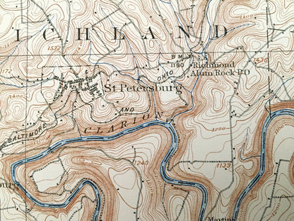 Antique Foxburg, Pennsylvania 1908 US Geological Survey Topographic Map - Scrubgrass, Rockland, Richland, Salem, Beaver, Piney, Allegheny