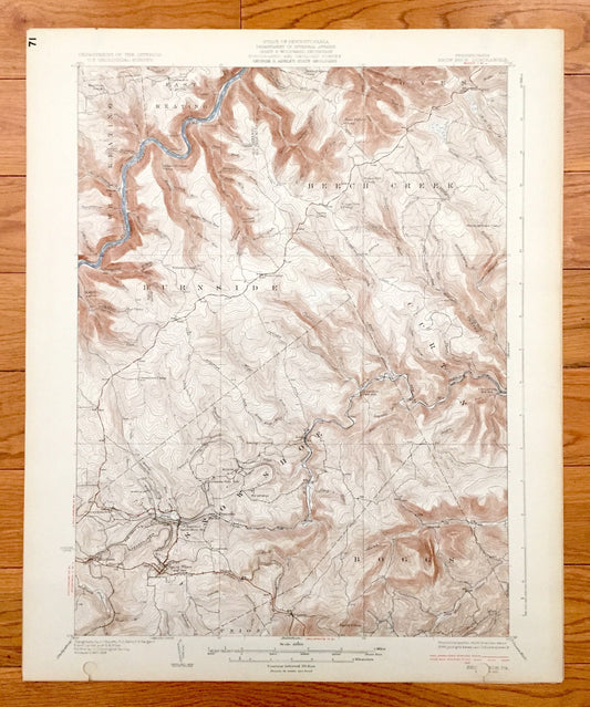 Antique Snow Shoe, Pennsylvania 1931 US Geological Survey Topographic Map – Centre, Clinton County Union, Boggs, Burnside, Beech Creek, PA