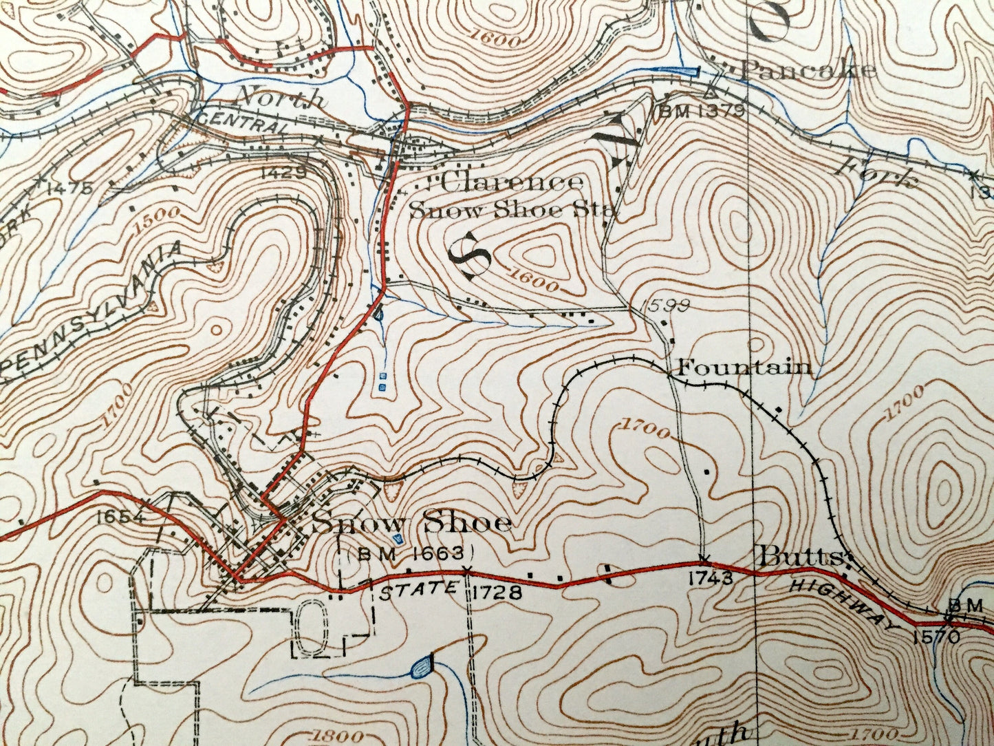 Antique Snow Shoe, Pennsylvania 1931 US Geological Survey Topographic Map – Centre, Clinton County Union, Boggs, Burnside, Beech Creek, PA