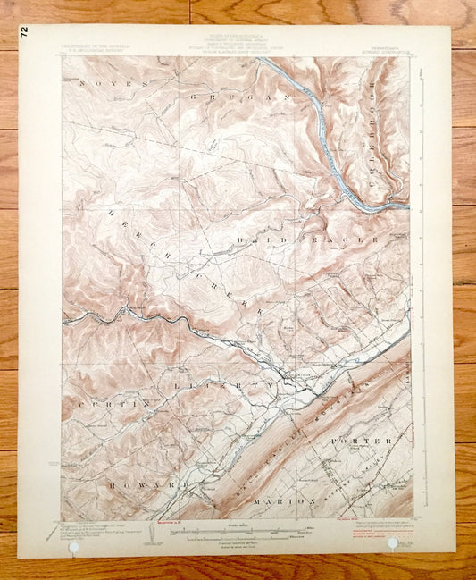 Antique Howard, Pennsylvania 1923 US Geological Survey Topographic Map – Centre, Clinton County, Marion, Porter, Liberty, Beech Creek, PA
