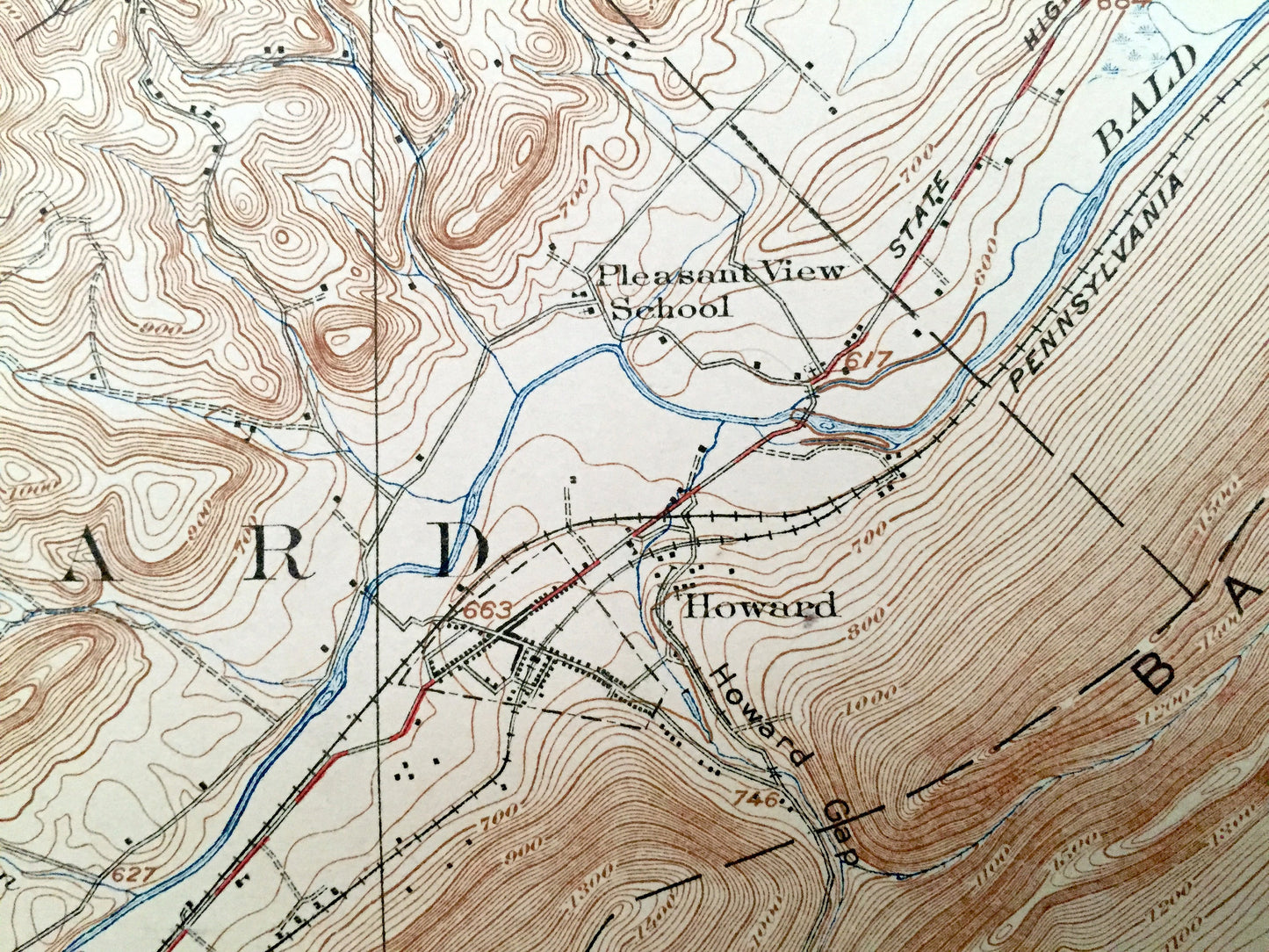 Antique Howard, Pennsylvania 1923 US Geological Survey Topographic Map – Centre, Clinton County, Marion, Porter, Liberty, Beech Creek, PA
