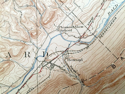 Antique Howard, Pennsylvania 1923 US Geological Survey Topographic Map – Centre, Clinton County, Marion, Porter, Liberty, Beech Creek, PA