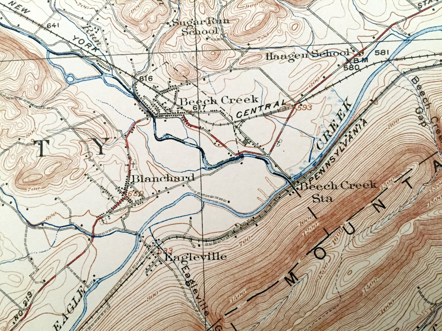 Antique Howard, Pennsylvania 1923 US Geological Survey Topographic Map – Centre, Clinton County, Marion, Porter, Liberty, Beech Creek, PA