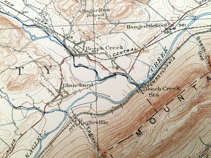 Antique Howard, Pennsylvania 1923 US Geological Survey Topographic Map – Centre, Clinton County, Marion, Porter, Liberty, Beech Creek, PA