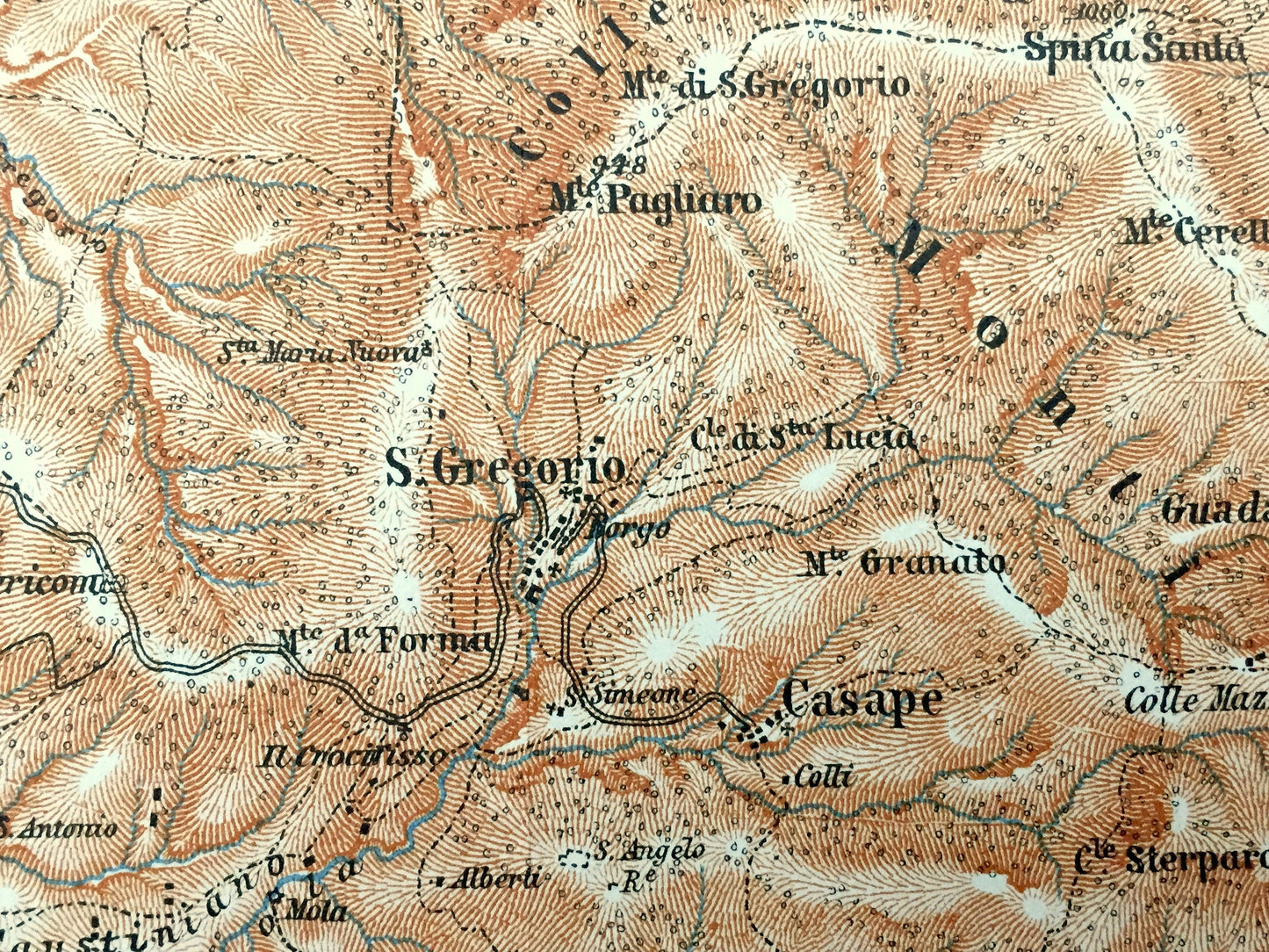 Antique 1913 Palestrina, Italy Map from Baedekers Guide Atlas – Pisoniano, Zagaralo, Castel S. Pietro, Cave, S. Gregorio, Casape, Capranica