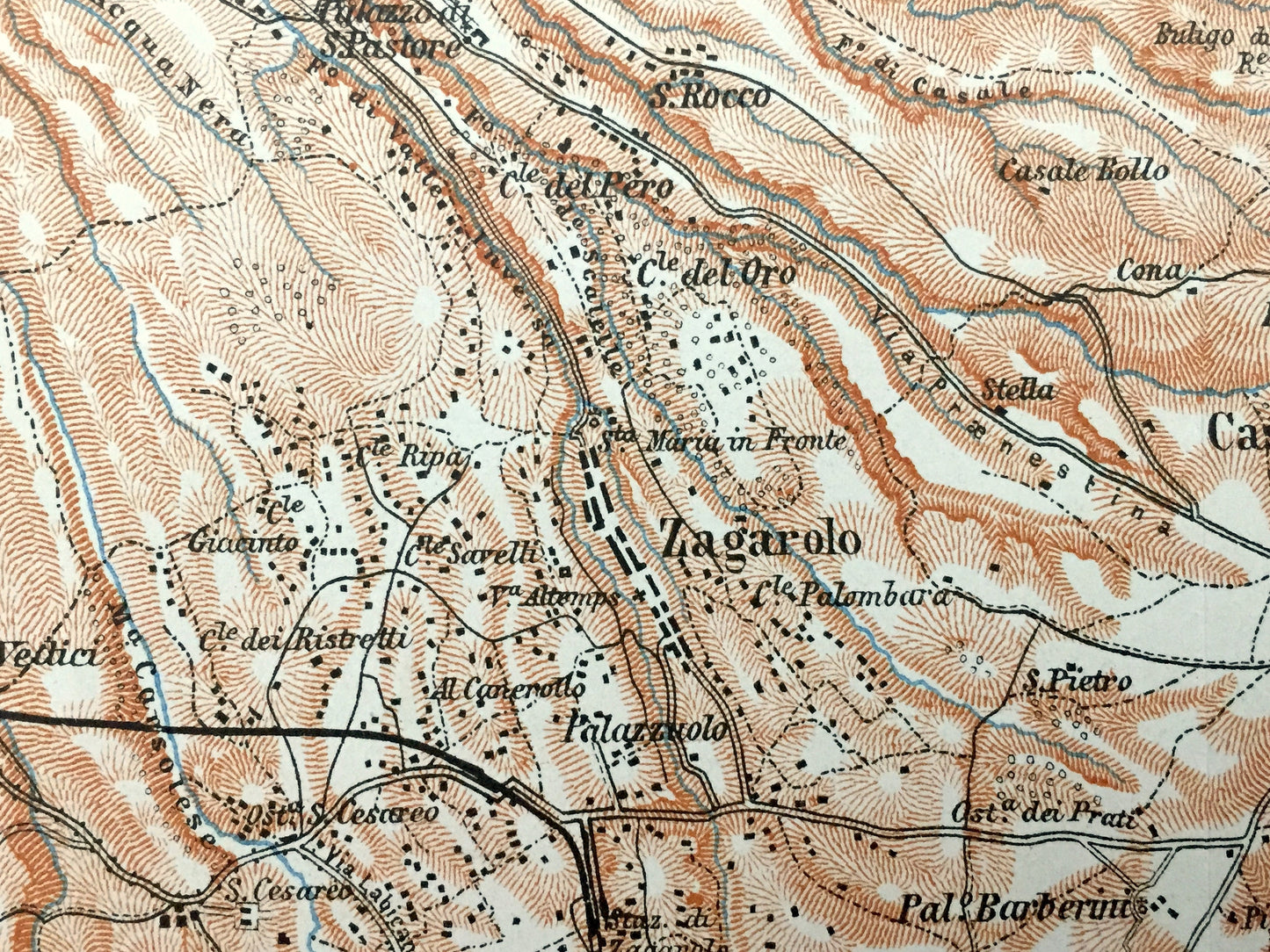 Antique 1913 Palestrina, Italy Map from Baedekers Guide Atlas – Pisoniano, Zagaralo, Castel S. Pietro, Cave, S. Gregorio, Casape, Capranica