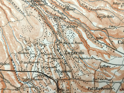 Antique 1913 Palestrina, Italy Map from Baedekers Guide Atlas – Pisoniano, Zagaralo, Castel S. Pietro, Cave, S. Gregorio, Casape, Capranica