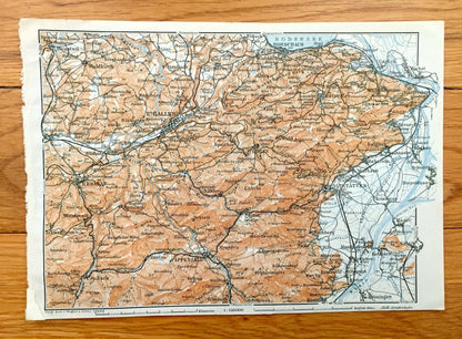 Antique 1913 St Gallen, Switzerland  Map from Baedekers Guide Atlas – Herisau, Appenzal, Altstätten, Rorschach, Teufen, Trogen, Andwil