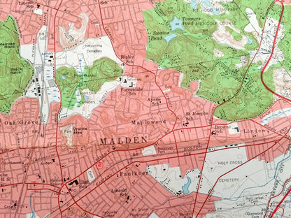 Antique Boston, Massachusetts 1956 US Geological Survey Topographic Map – Revere, Chelsea, Cambridge, Malden Woburn Saugus Suffolk County MA