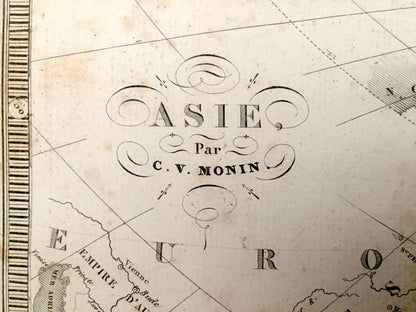 Antique 1838 Asia Map from Atlas Classique Ancienne by CV Monin – Turkey, Middle East, China, Japan, India, Tibet, Russia, Korea, Pakistan
