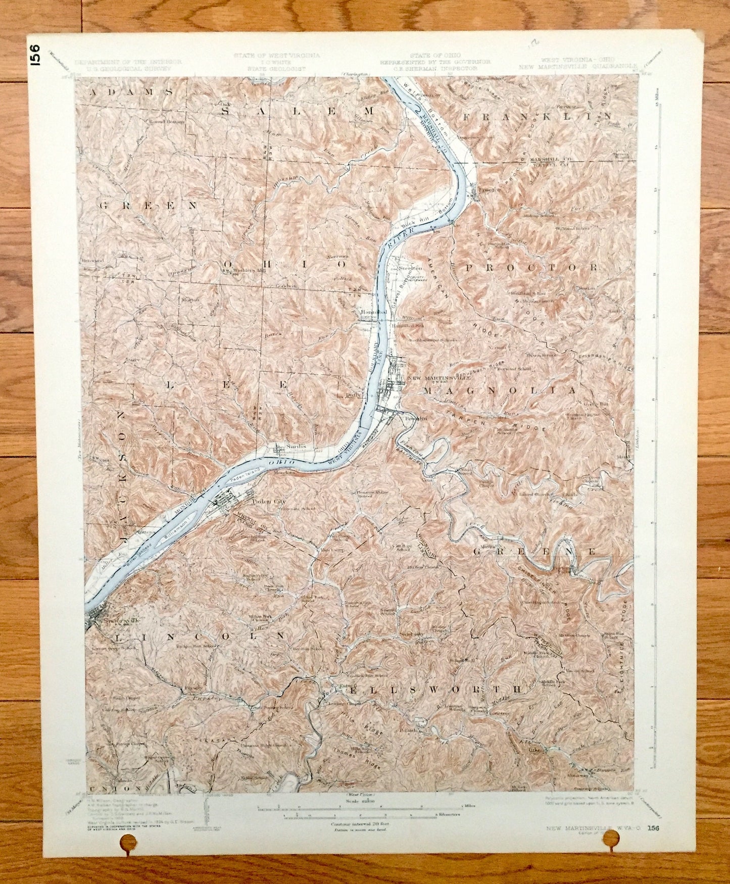 Antique New Martinsville, West Virginia 1926 US Geological Survey Topographic Map – Wetzel County, Magnolia, Brooklyn, Oak, Conaway, Goodwin