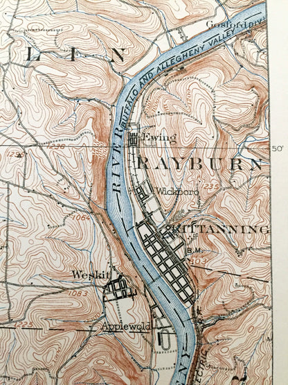 Antique Kittanning, Pennsylvania 1902 US Geological Survey Topographic Map - Fairview, Donegal, Clearfield, Rayburn, Bradys Bend, Sugarcreek