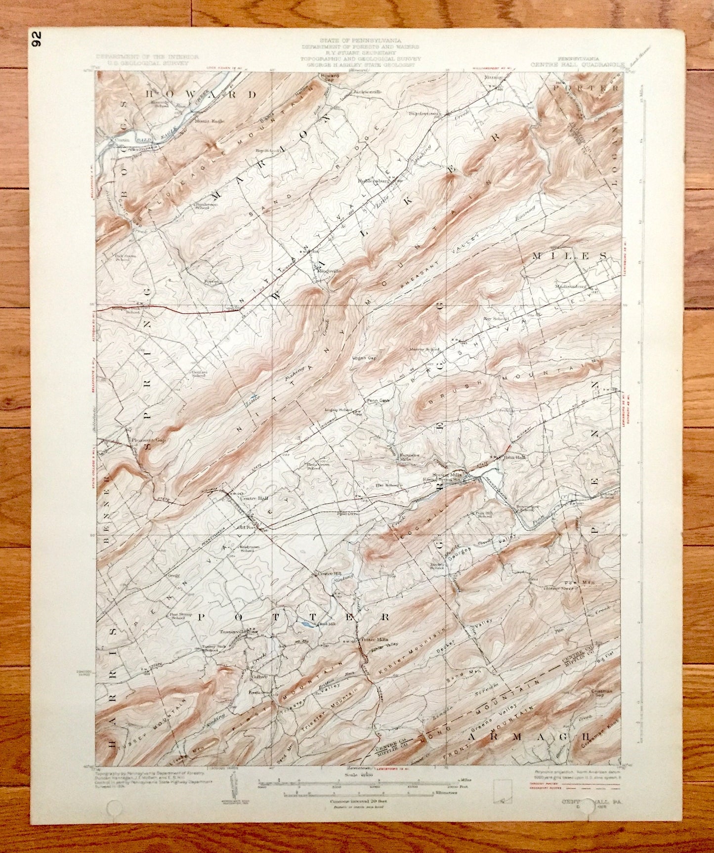 Antique Centre Hall, Pennsylvania 1929 US Geological Survey Topographic Map - Armagh, Porter, Harris, Penn, Benner, Gregg, Miles, Walker, PA