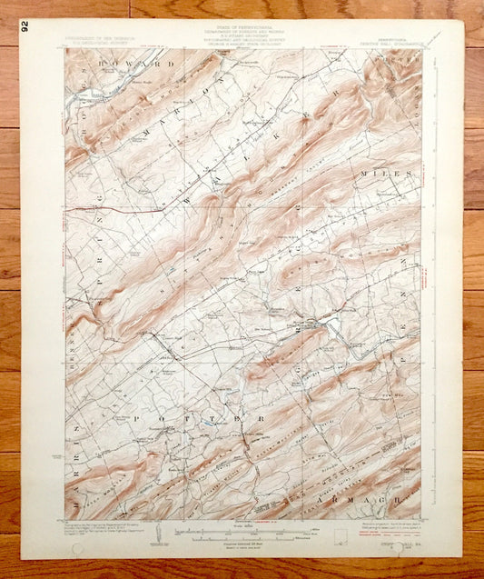 Antique Centre Hall, Pennsylvania 1929 US Geological Survey Topographic Map - Armagh, Porter, Harris, Penn, Benner, Gregg, Miles, Walker, PA