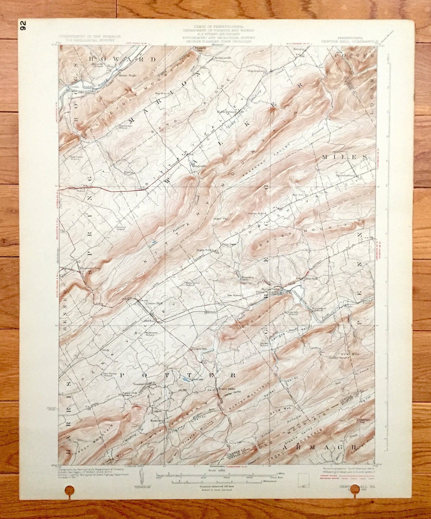 Antique Centre Hall, Pennsylvania 1929 US Geological Survey Topographic Map - Armagh, Porter, Harris, Penn, Benner, Gregg, Miles, Walker, PA