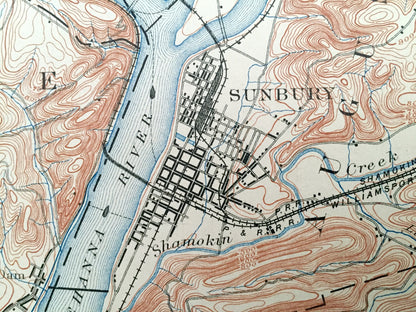 Antique Sunbury, Pennsylvania 1893 US Geological Survey Topographic Map - Augusta, Monroe, Union, Limestone, Jackson, Washington, Liberty PA