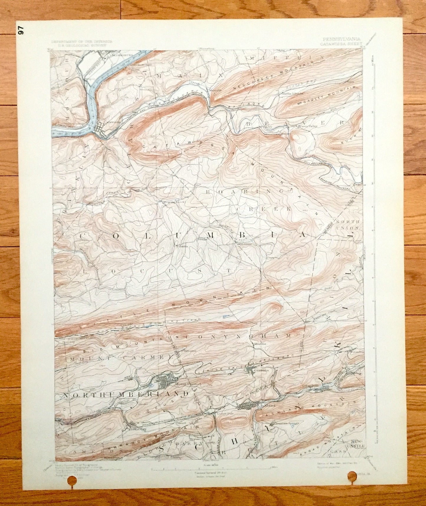 Antique Catawissa, Pennsylvania 1894 US Geological Survey Topographic Map – Columbia, Northumberland, Schuylkill County, Mount Carmel, PA