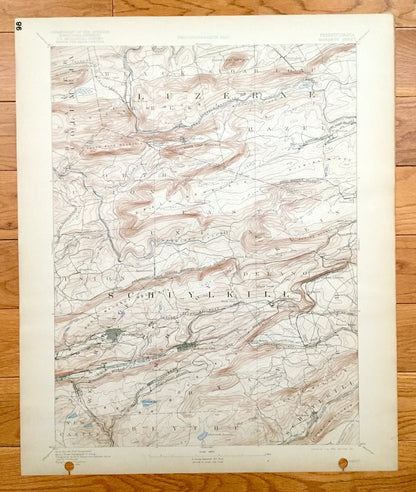 Antique Mahanoy, Pennsylvania 1893 US Geological Survey Topographic Map - Shenandoah, Hopeville, Frackville, Delano, Schuylkill County, PA