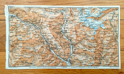 Antique 1913 Malvaglia, Switzerland Map from Baedekers Guide Atlas – Olivone, Aquila, Faido, Giornico, Biasca, Rheinwaldhorn, Ambri, Ticino
