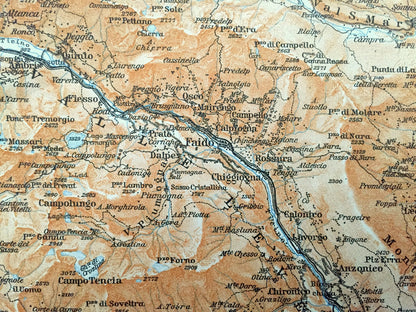 Antique 1913 Malvaglia, Switzerland Map from Baedekers Guide Atlas – Olivone, Aquila, Faido, Giornico, Biasca, Rheinwaldhorn, Ambri, Ticino