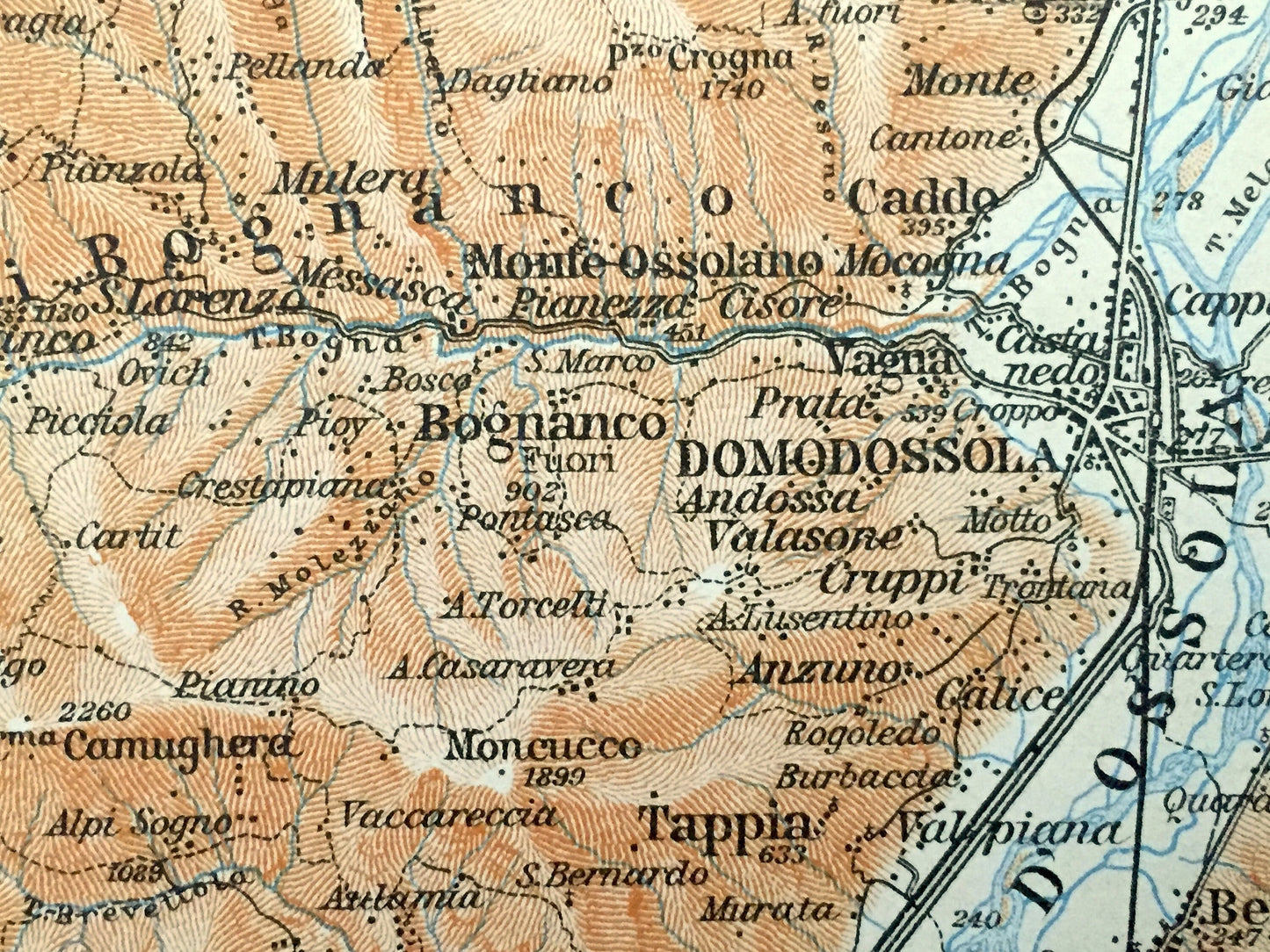Antique 1913 Domodossola, Italy Map from Baedekers Guide Atlas – Bannio, Vanzone, Anzino, Monte Moro, Almagell, Balen, Grund, Weissmies