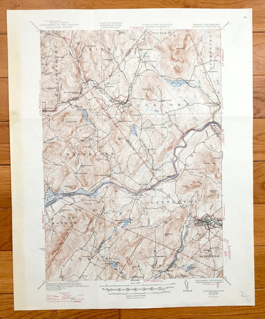 Antique Littleton, New Hampshire 1935 US Geological Survey Topographic Map – Lisbon, Waterford, Monroe, Lyman, Apthorp Concord Vermont NH VT