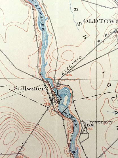 Antique Orono & Old Town, Maine 1902 US Geological Survey Topographic Map – Penobscot County, University of, Bradley, Clifton, Bangor, ME