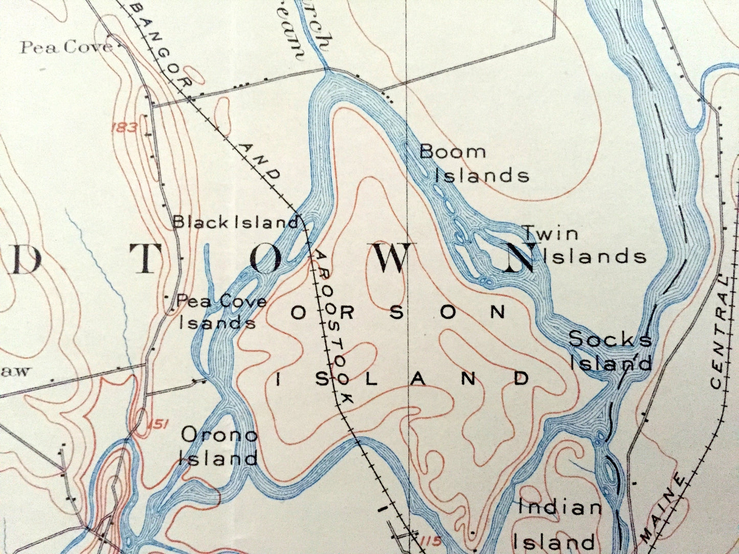 Antique Orono & Old Town, Maine 1902 US Geological Survey Topographic Map – Penobscot County, University of, Bradley, Clifton, Bangor, ME