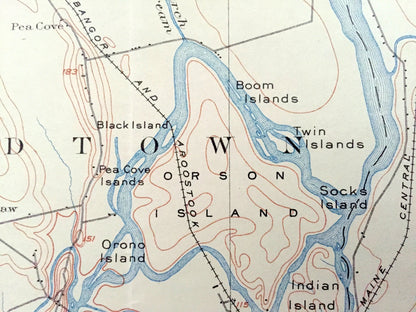 Antique Orono & Old Town, Maine 1902 US Geological Survey Topographic Map – Penobscot County, University of, Bradley, Clifton, Bangor, ME