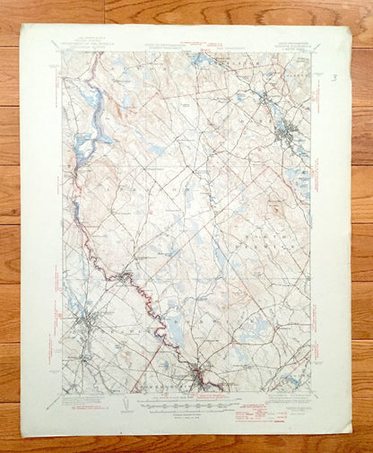 Antique Berwick, Maine 1944 US Geological Survey Topographic Map – Sanford, Lebanon, Acton, Milton, Rochester, Somersworth, New Hampshire