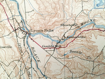 Antique Port Leyden, New York 1907 US Geological Survey Topographic Map – Lewis, Oneida County Boonsville West Turin Highmarket Lyonsdale NY