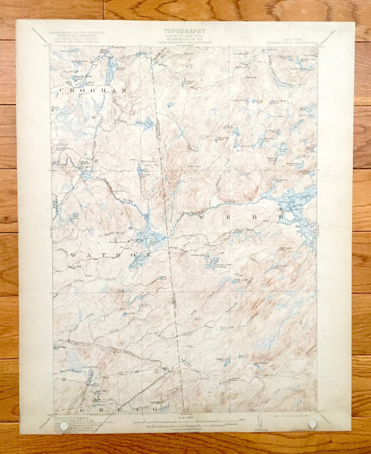 Antique Number Four, New York 1915 US Geological Survey Topographic Map - Croghan, New Bremen, Watson, Webb Greig Beaver Lake Adirondacks NY