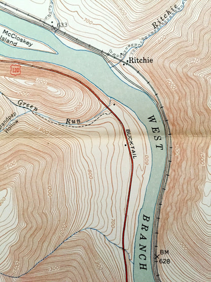 Antique Glen Union, Pennsylvania 1948 US Geological Survey Topographic Map – Chapman, McHenry, Grugan, Colebrook, Gallaher, Ritchie, PA