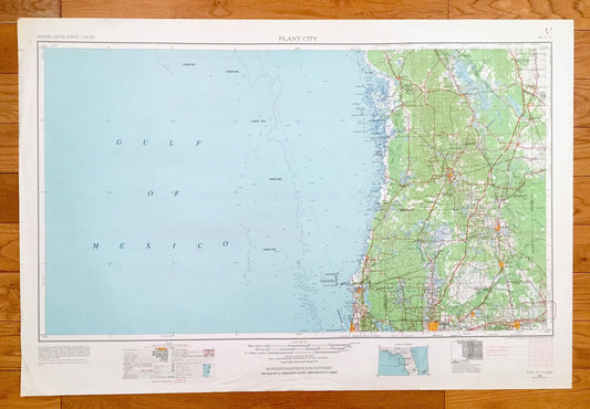 Antique Plant City, Florida 1955 US Geological Survey Topographic Map – Tampa, Dunedin, New Port Richey, Zephyrhillis, Dade City, Wildwood