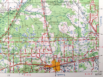 Antique Plant City, Florida 1964 US Geological Survey Topographic Map – Tampa, Dunedin, New Port Richey, Zephyrhillis, Dade City, Wildwood