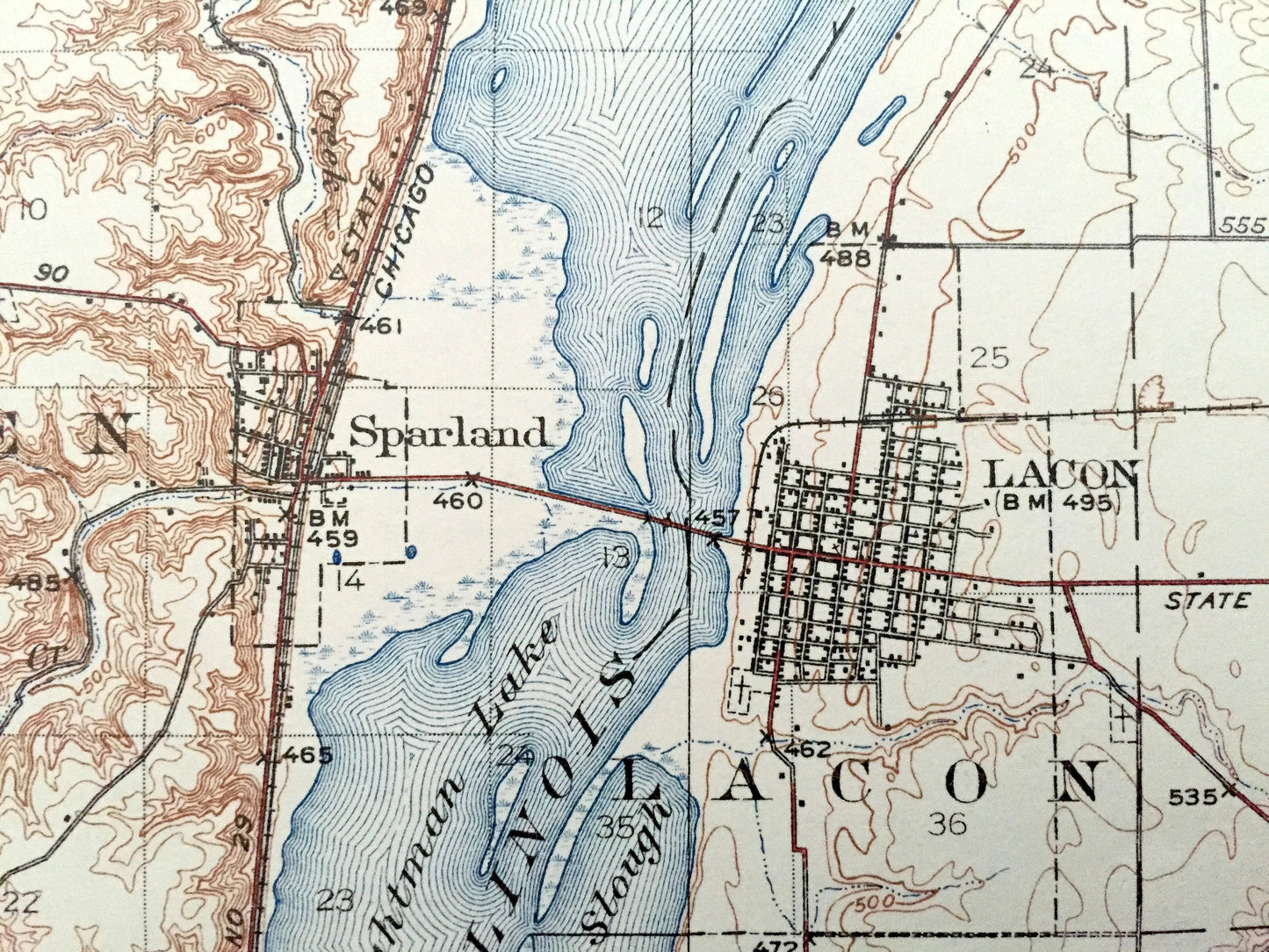 Antique Lacon, Illinois 1937 US Geological Survey Topographic Map – Henry, Sparland, Senachwine, Putnam, Bureau, Marshall, Magnolia, Steuben