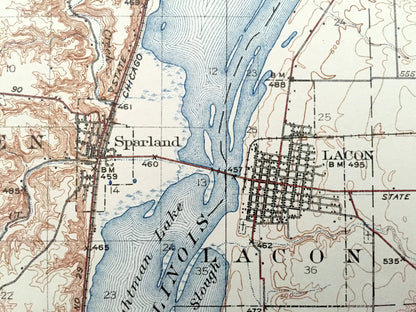 Antique Lacon, Illinois 1937 US Geological Survey Topographic Map – Henry, Sparland, Senachwine, Putnam, Bureau, Marshall, Magnolia, Steuben