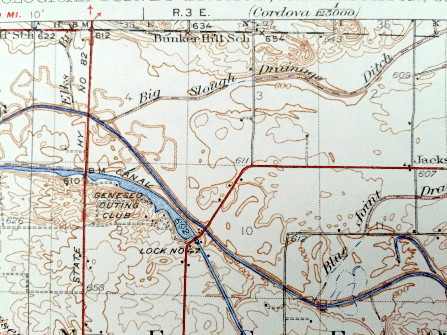 Antique Geneseo, Illinois 1934 US Geological Survey Topographic Map – Atkinson, Cambridge, Andover, Edford, Hanna, Cornwall, Henry County IL