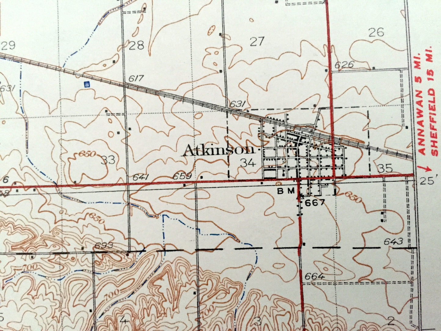 Antique Geneseo, Illinois 1934 US Geological Survey Topographic Map – Atkinson, Cambridge, Andover, Edford, Hanna, Cornwall, Henry County IL