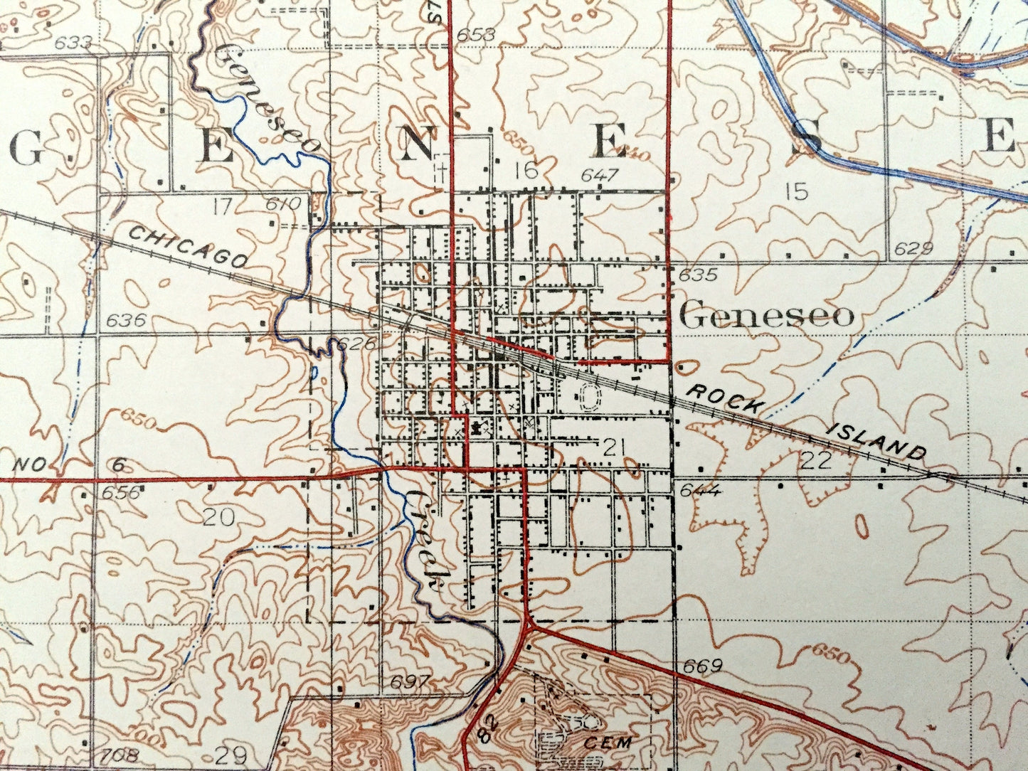 Antique Geneseo, Illinois 1934 US Geological Survey Topographic Map – Atkinson, Cambridge, Andover, Edford, Hanna, Cornwall, Henry County IL