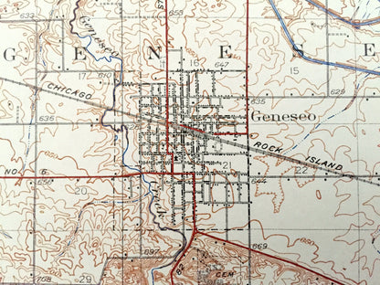 Antique Geneseo, Illinois 1934 US Geological Survey Topographic Map – Atkinson, Cambridge, Andover, Edford, Hanna, Cornwall, Henry County IL
