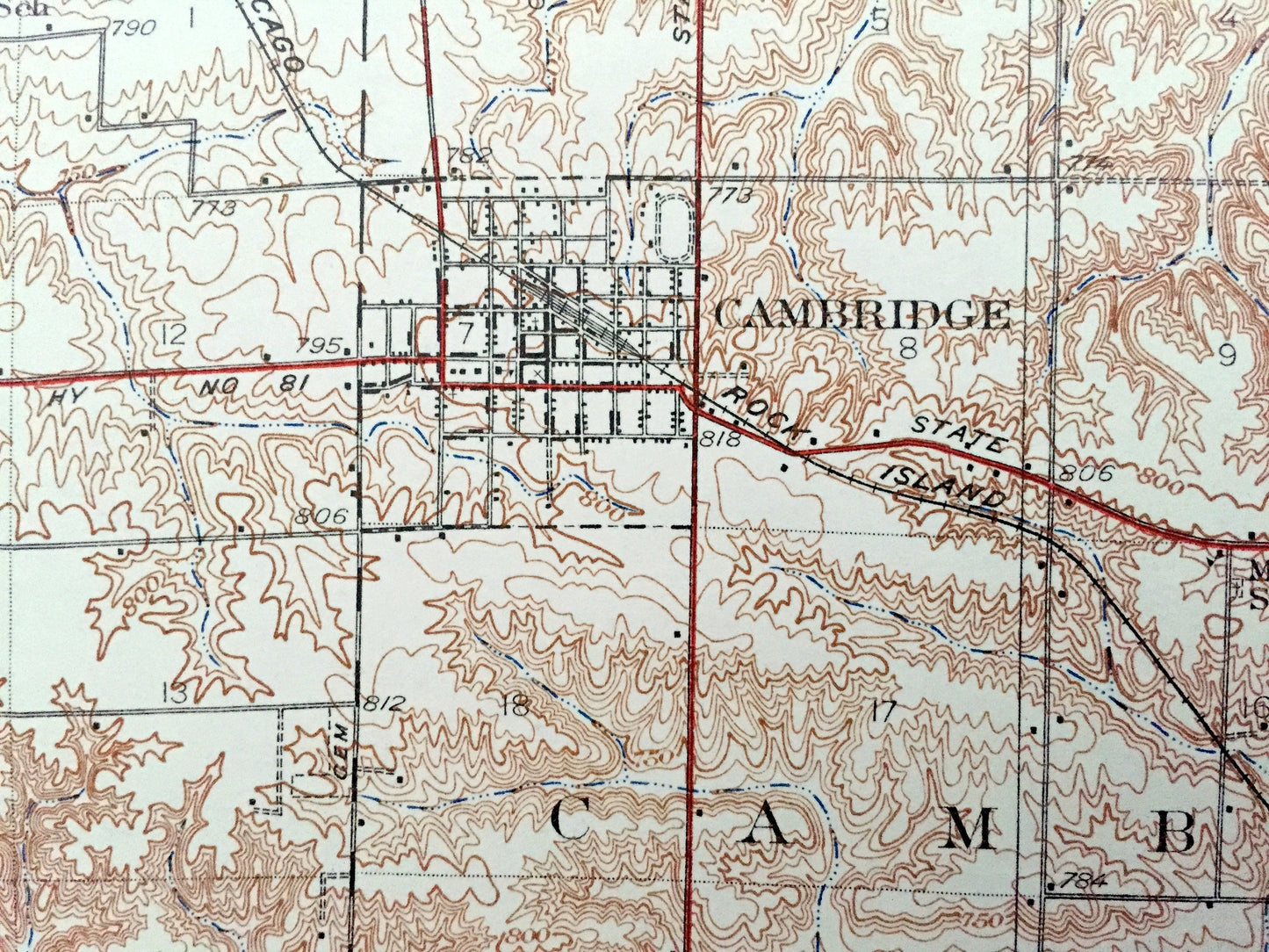 Antique Geneseo, Illinois 1934 US Geological Survey Topographic Map – Atkinson, Cambridge, Andover, Edford, Hanna, Cornwall, Henry County IL