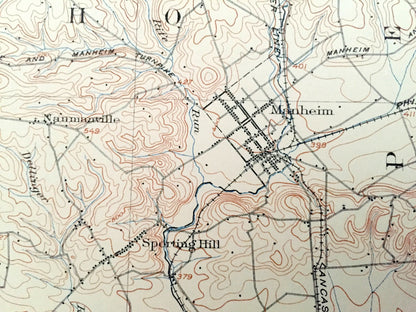 Antique Lancaster, Pennsylvania 1904 US Geological Survey Topographic Map – Hempfield, Lititz, Warwick Manheim Columbia Susquehanna River PA