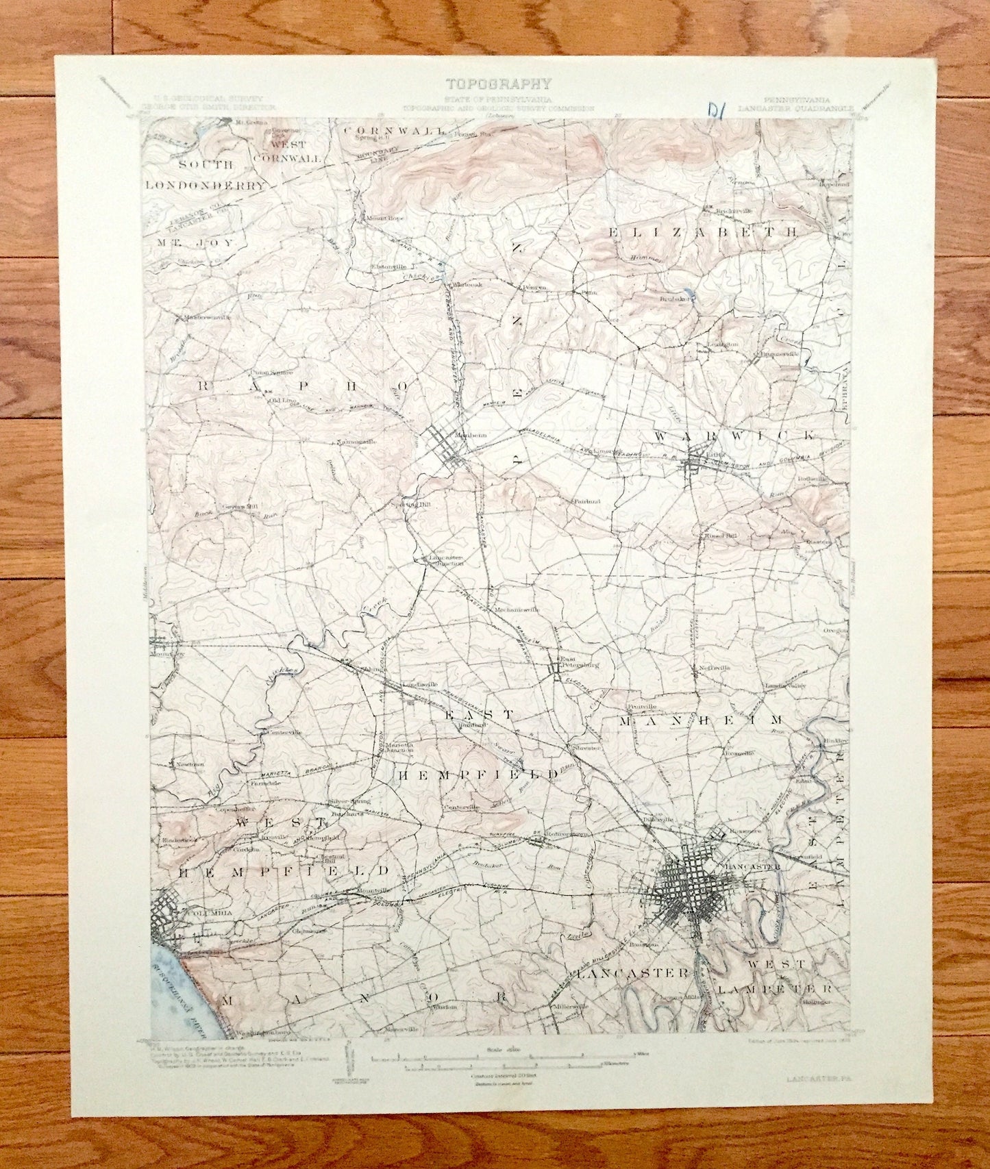 Antique Lancaster, Pennsylvania 1904 US Geological Survey Topographic Map – Hempfield, Lititz, Warwick Manheim Columbia Susquehanna River PA