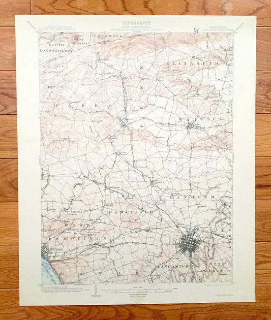 Antique Lancaster, Pennsylvania 1904 US Geological Survey Topographic Map – Hempfield, Lititz, Warwick Manheim Columbia Susquehanna River PA