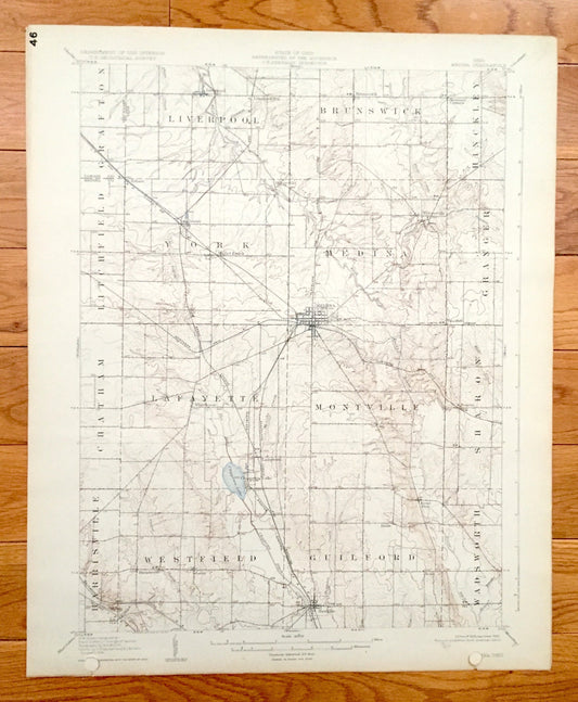 Antique Medina, Ohio 1906 US Geological Survey Topographic Map – Lorain County, Grafton, Liverpool, Brunswick, Hinckley, Litchfield, York OH