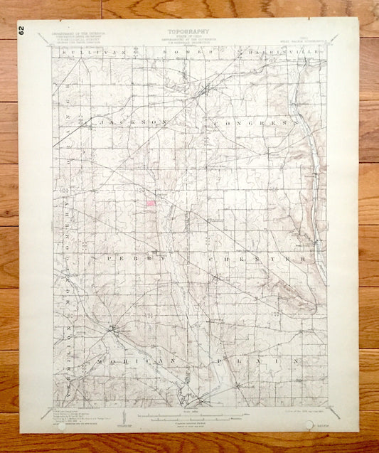 Antique West Salem, Ohio 1908 US Geological Survey Topographic Map - Sullivan, Homer, Harrisville, Orange, Jackson, Congress, Montgomery