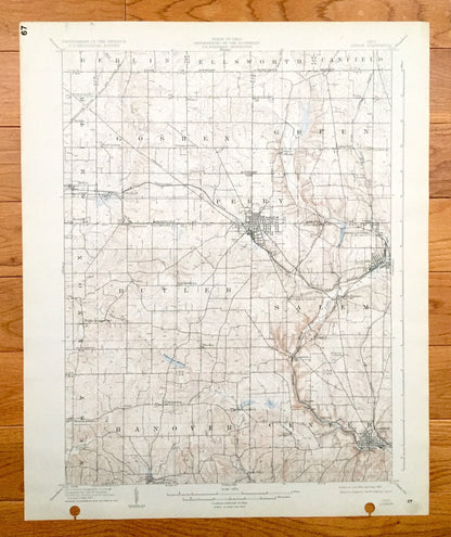 Antique Lisbon, Ohio 1909 US Geological Survey Topographic Map - Mahoning, Columbiana County, Smith, Berlin, Goshen, Green, Butler, Salem OH