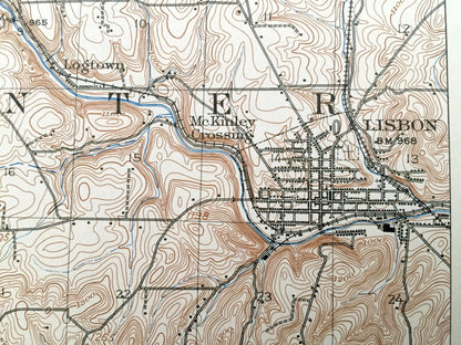 Antique Lisbon, Ohio 1909 US Geological Survey Topographic Map - Mahoning, Columbiana County, Smith, Berlin, Goshen, Green, Butler, Salem OH